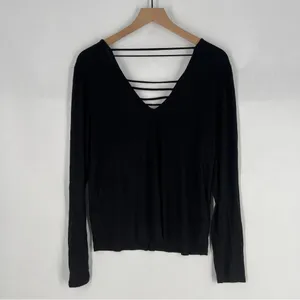 Good Luck‎ Gem Black Strappy Long Sleeve V-Neck Blouse NWT Size L thumbnail 9