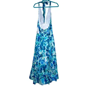 NWT DKNY Indigo Floral Halter Maxi Dress Blue Aqua Size 10 thumbnail 8