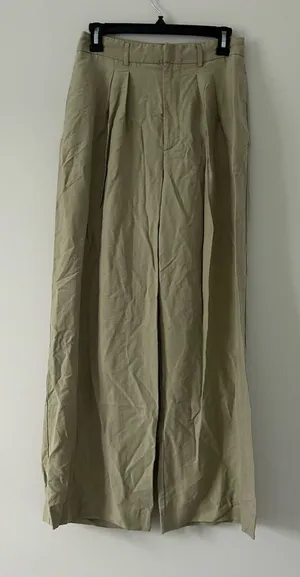 Zara High Rise Pleated Front Wide Leg Lyocell Light Sage Green Trouser Pants M thumbnail 1