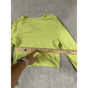 2 American Eagle Green/ Yellow Long Sleeve‎ Tops Waffle Lace Collar Medium thumbnail 4