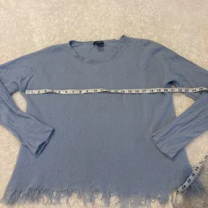 Womens Blue Cashmere Fringe Sweater XL Quiet Luxury Preppy Fall Chic Designer thumbnail 4