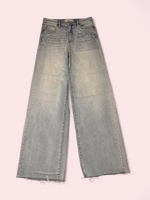 Hidden Jeans Light Blue Wide-Leg Jeans with Stud Accent thumbnail 1