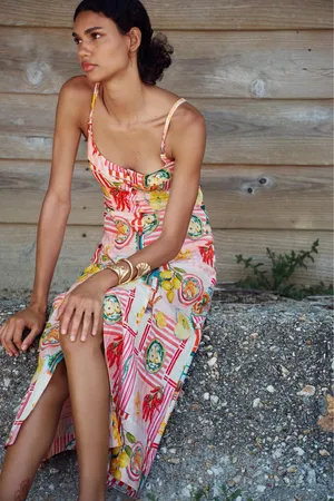 Zara Floral Pink Lemon Print Maxi Dress - Italy Inspired Summer Linnen Dress thumbnail 8