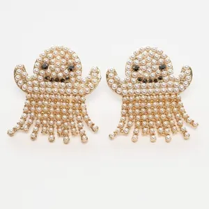 Pearl Ghost Halloween Earrings‎ New Gold thumbnail 2