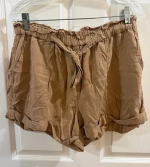 aerie Tan Paperbag Waist Tie-Front Shorts thumbnail 1