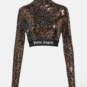 Palm Angels Glittering Sequin Crop Top - Black and Gold thumbnail 5