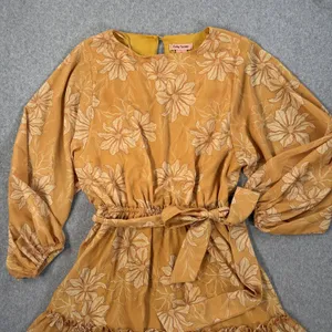 Flying Tomato Size Small Yellow Floral Elastic Waist Ruffle Tie Belt Mini Dress thumbnail 2