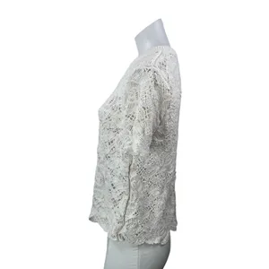 Abercrombie & Fitch White Short Sleeve Floral Lace Crochet Knit Blouse Top S thumbnail 2