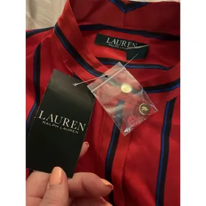 Lauren Ralph Lauren Red Button up Long Sleeve Blouse Blue White Stripes NWT thumbnail 10