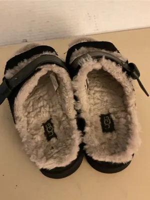 UGG women black suede leather sheepskin platform greenpoint sandals 6.5 thumbnail 6