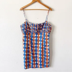 Anthropologie Maeve Ophelia Linen Blend Blue Multi Square Neck Geometric Mini Dress thumbnail 3
