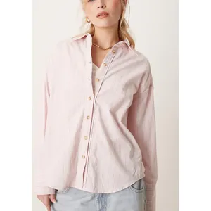 We The Free Striped Button Down Womens L Pink Coastal Boho‎ Oversized Shirt thumbnail 2