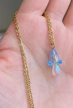 Handmade quality Czech glass bead & German acrylic flower bead cute fairy cottage style necklace💐🩵 thumbnail 3