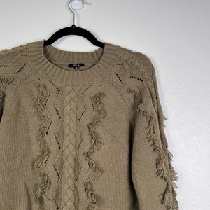 Rails Francis Cable Knit Fringe Sweater Olive Green XS Pullover‎ Crew Neck thumbnail 4