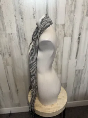 Zebra Print Metallic Fringe Scarf Silver Grey Shimmer Animal Print One Size thumbnail 4