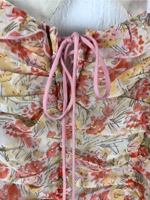 FREE PEOPLE Mabel Floral Ruching Sheer Balloon Sleeves Smocked Back Top Small thumbnail 9