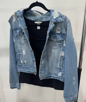 Distressed Denim Jacket + H&M Tank thumbnail 1