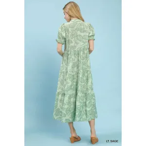 Umgee Paisley Print Tiered Midi Dress - Sage - Medium thumbnail 4