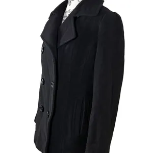 Womens Black Wool Blend Peacoat Size M Double Breasted 6 Button Long Winter Coat thumbnail 2