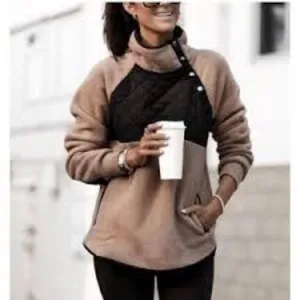 Abercrombie & Fitch Asymmetrical Snap-Up Fleece Faux Leather Pullover Size S thumbnail 9