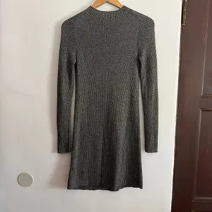 MADEWELL | Mock Neck Rib Knit Gray and Gold Lurex Sweater Dress| Small thumbnail 6