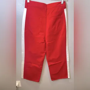 BLDWN Wide Leg Pants Cotton Cropped High Waist Red White Colorblack‎ Size 25 thumbnail 4