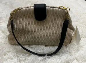 Free Assembly NWT Woven Raffia Clutch Shoulder Bag Cream Black Gold Hardware thumbnail 1