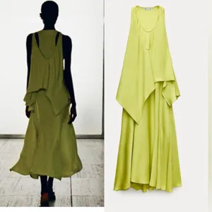 NWT Zara Lime Green Asymmetrical Midi Dress Bloggers Faves thumbnail 2