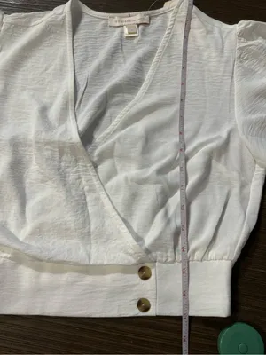 Monteau White Wrap Crop Top with Gold Buttons thumbnail 8