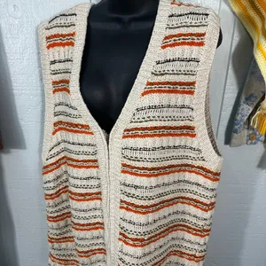 Jones New York Vintage Beige Striped Zip Front Sweater Vest Size 1X EUC thumbnail 3