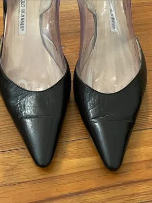 Manolo Blahnik Carolyne Black Leather Pointed Slingback Pumps, Size 41 Italy thumbnail 4