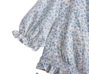 NEW White/Blue Floral Deep V Cutout Waist Ruffled Tiered Dress thumbnail 8
