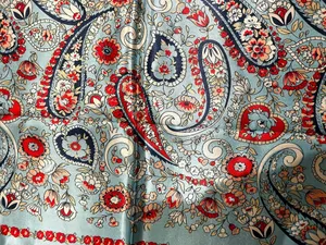 VINTAGE aqua blue paisley super boho print oversized silky scarf 35/35 thumbnail 2