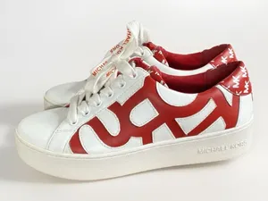 Michael Kors Womens Poppy Graphics Logo Sneaker Shoes Red/White Size 6.5 Leather thumbnail 1