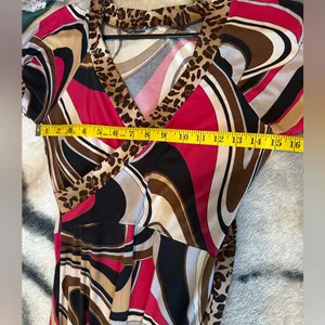 Vintage Psychedelic Vibrant Swirl Wrap Midi Dress Leopard Print Bold Colors thumbnail 5