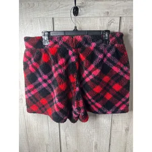 Maurices Womens Red & Black Plaid Sherpa Top & Shorts Set Large Cozy Winter Wear thumbnail 7