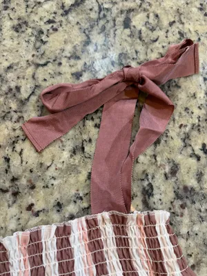 Bobeau mauve and beige vertical striped flutter blouse with ribbon tie straps thumbnail 2