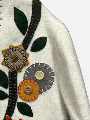 Bohemian Embroidered Cream Cardigan Sweater Jacket Medium thumbnail 5