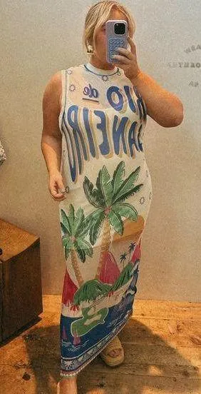 FARM RIO Graphic Mesh Midi Dress XS thumbnail 1