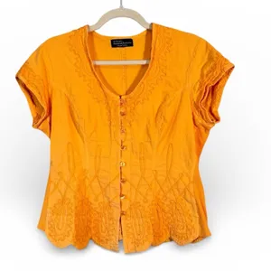 G Designs Orange Embroidered Boho Blouse Womens M Peasant Fairycore Renaissance thumbnail 2