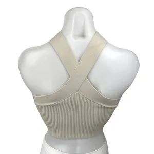 Aritzia Babaton Sculpt Beige Ribbed Knit Criss Cross Sleeveless Crop Tank Top XS thumbnail 6