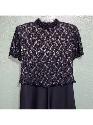 Vintage Elegant Black Lace Top and Skirt Set Two Piece Dress semi Formal thumbnail 3