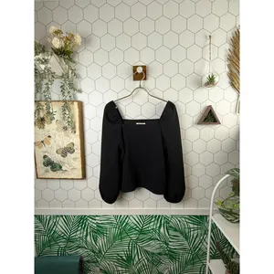 Madewell Black Square-Neck Lightweight Puff-Sleeve Top - Size - Small thumbnail 2