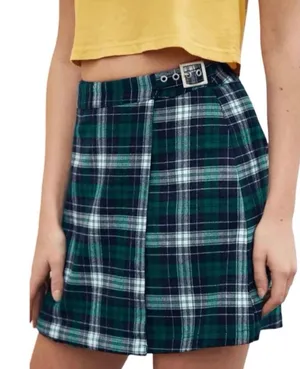 Brandy Melville Plaid Wrap Skirt Kilt Green Blue Preppy School Girl XS S thumbnail 1
