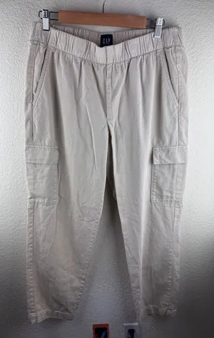 GAP Cargo Pants Womens Large Khaki Tan Elastic Waist Cotton Lyocell‎ Minimalist thumbnail 1