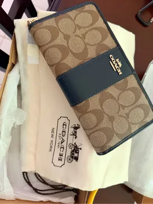 Coach Brown Signature Zip-Around Wallet with Black Leather Trim thumbnail 13