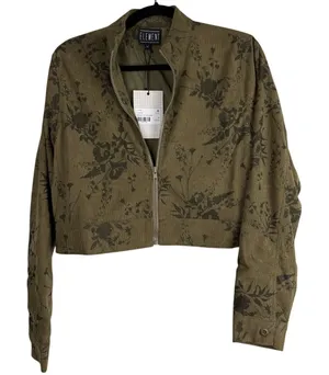 Element‎ Botanical Floral Olive Corduroy Zip Cropped Jacket F241647 Medium NWT thumbnail 1