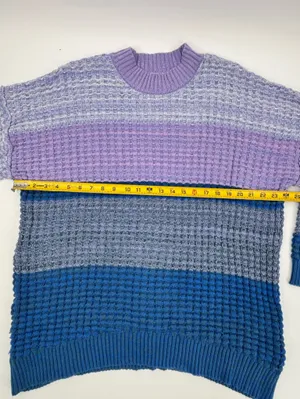 BDG Lavender and Blue Colorblock Waffle Crewneck Sweater thumbnail 4