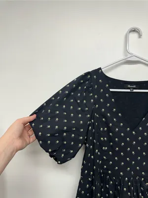 Madewell V-Neck Puff-Sleeve Mini Dress in Floral Ikat - NEW thumbnail 7