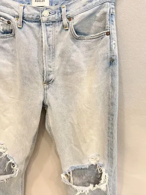 Agolde Riley High Rise‎ Crop Jeans 29 Distressed Light Wash Mom Y2K Straight Leg thumbnail 4